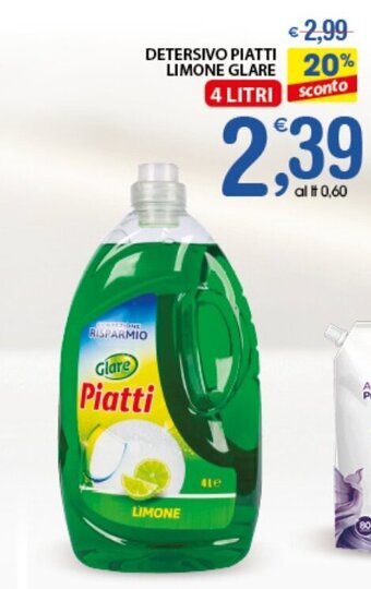 Qui Discount DETERSIVO PIATTI LIMONE GLARE 4 LITRI offerta