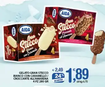 Qui Discount GELATO GRAN STECCO BIANCO CON CARAMELLO / CROCCANTE ALL'AMARENA 4 PZ 280 GR offerta