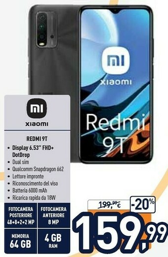 Unieuro Xiaomi Redmi 9T 16,6 Cm (6.53") Doppia SIM Android 10.0 4G USB Tipo-C 4 GB 64 GB 6000 MAh Grigio offerta