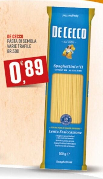 DE CECCO PASTA DI SEMOLA VARIE TRAFILE GR.500