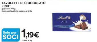 TAVOLETTE DI CIOCCOLATO LINDT 100 g