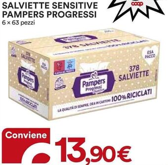 Ipercoop SALVIETTE SENSITIVE PAMPERS PROGRESSI 6 x 63 pezzi offerta