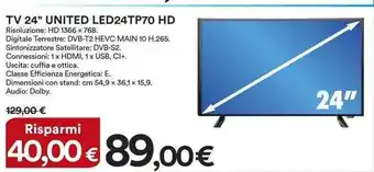 Ipercoop TV 24" UNITED LED24TP70 HD offerta