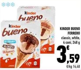Conad KINDER BUENO FERRERO classic, white, 4 coni, 248 g offerta