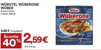 Coop WÜRSTEL WÜBERONE WÜBER di puro suino, 7 pezzi, 500 g offerta