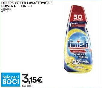 Coop DETERSIVO PER LAVASTOVIGLIE POWER GEL FINISH 30 lavaggi, 600 ml offerta