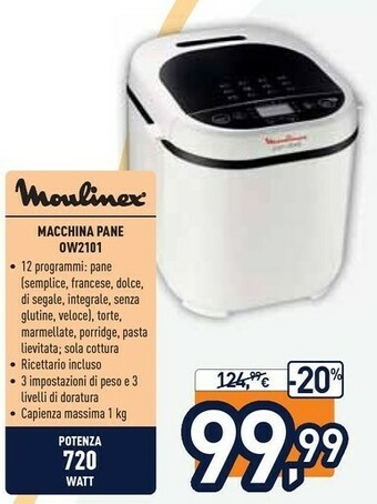 Unieuro Moulinex OW210130 Pain Doré Macchina Per Il Pane, Capacità 1 Kg, 12 Programmi Automatici offerta