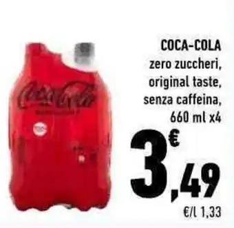 Conad COCA-COLA zero zuccheri, original taste, senza caffeina, 660 ml x4 offerta