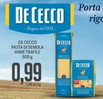 Supermercati Piccolo DE CECCO PASTA DI SEMOLA VARIE TRAFILE 500 g offerta
