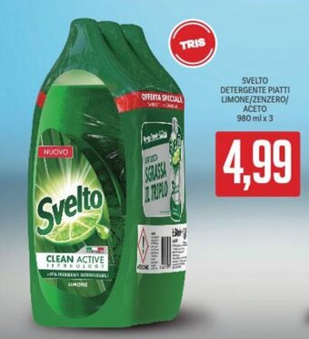 Supermercati Piccolo SVELTO DETERGENTE PIATTI LIMONE/ZENZERO/ ACETO 980 ml x 3 offerta