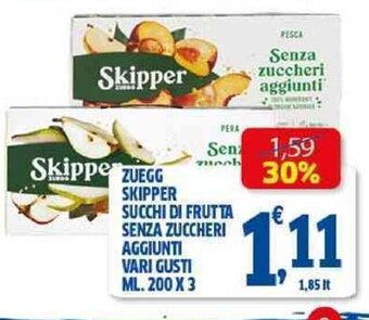 Sigma ZUEGG SKIPPER SUCCHI DI FRUTTA SENZA ZUCCHERI AGGIUNTI VARI GUSTI ML. 200 X 3 offerta