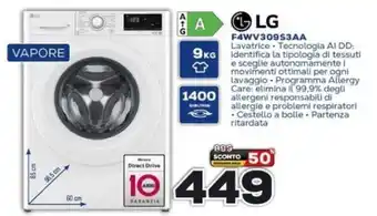Euronics LG LAVATRICE F4WV309S3AA offerta