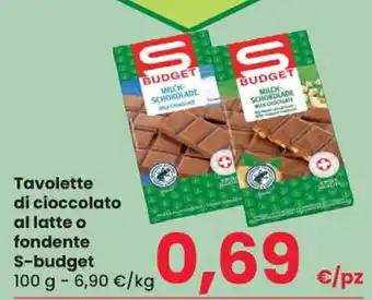 Despar Tavolette di cioccolato al latte o fondente S-budget 100 g offerta