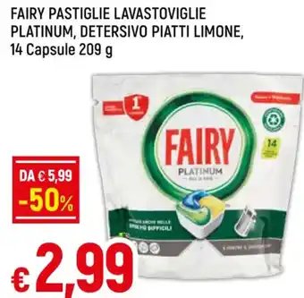 Famila Market FAIRY PASTIGLIE LAVASTOVIGLIE PLATINUM, DETERSIVO PIATTI LIMONE, 14 Capsule 209 g offerta