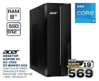 Euronics acer DESKTOP ASPIRE XC XC-1760 DT.BHWET.003 offerta