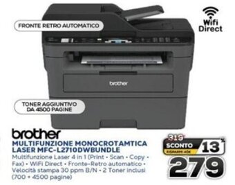 Euronics brother MULTIFUNZIONE MONOCROTAMTICA LASER MFC-L2710DWBUNDLE offerta