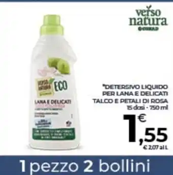 Conad City "DETERSIVO LIQUIDO PER LANA E DELICATI TALCO E PETALI DI ROSA 15 dosi- 750ml offerta