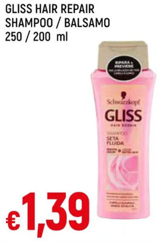 Famila Market GLISS HAIR REPAIR SHAMPOO / BALSAMO 250 / 200 ml offerta
