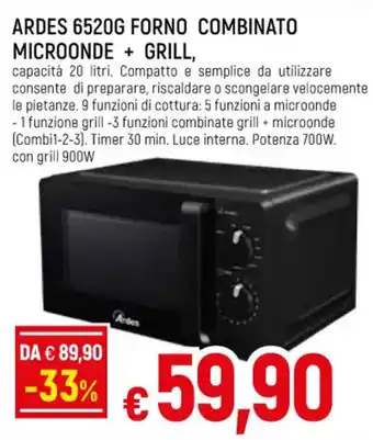 ARDES 6520G FORNO COMBINATO MICROONDE + GRILL,