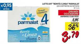 Pam LATTE UHT "BONTÀ E LINEA" PARMALAT parzialmente scremato LT 1 X 4 offerta
