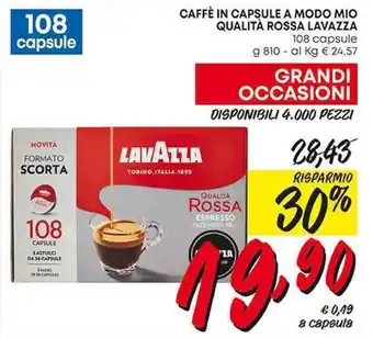 Pam CAFFÈ IN CAPSULE A MODO MIO QUALITÀ ROSSA LAVAZZA 108 capsule g 810 offerta
