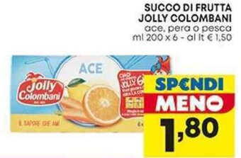 Pam SUCCO DI FRUTTA JOLLY COLOMBANI ace, pera o pesca ml 200 x 6 offerta