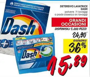 Pam DETERSIVO LAVATRICE DASH polvere 71 lavaggi o pods classico 64 lavaggi offerta