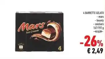 Conad Superstore 4 BARRETTE GELATO Mars 167/192 g offerta