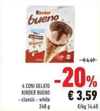 Conad Superstore 4 CONI GELATO KINDER BUENO 248 g offerta