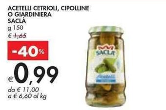 Bennet ACETELLI CETRIOLI, CIPOLLINE O GIARDINIERA SACLÀ g 150 offerta