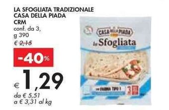 Bennet LA SFOGLIATA TRADIZIONALE CASA DELLA PIADA CRM conf. da 3, g 390 offerta