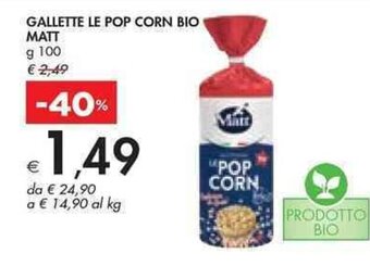 Bennet GALLETTE LE POP CORN BIO MATT g 100 offerta