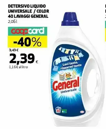 Ipercoop General Universale / Color Detersivo Liquido 40 lavaggi 2,06l offerta