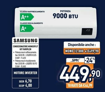 Unieuro Samsung Condizionatore Monosplit KIT FAR09LZN offerta