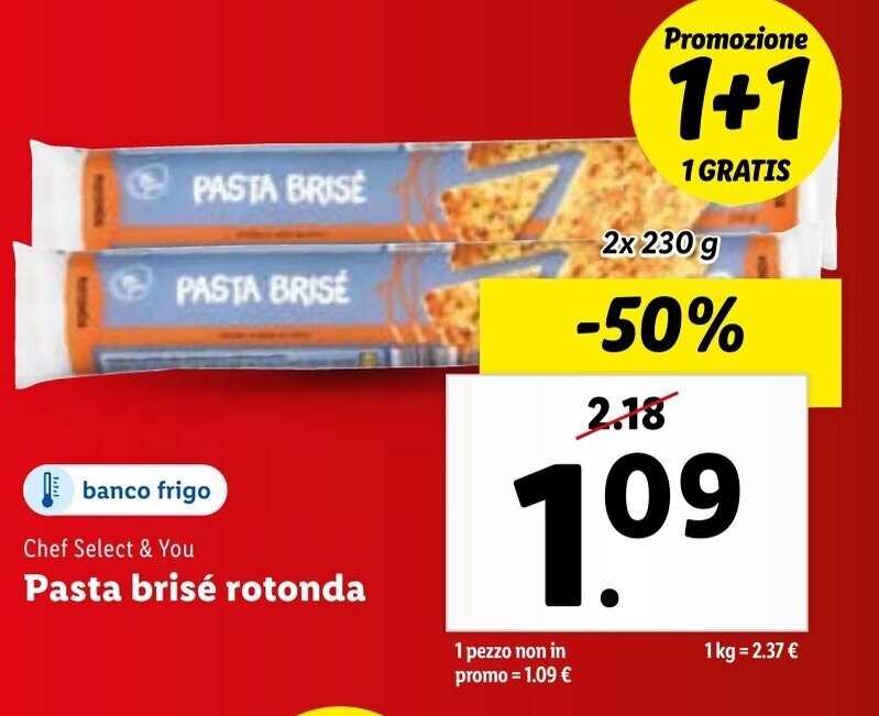 Pasta brisé rotonda offerta di Lidl