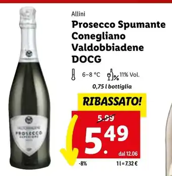 Lidl Allini Prosecco Spumante Conegliano Valdobbiadene DOCG 0,75l offerta