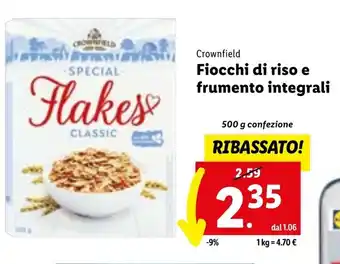 Lidl Crownfield Fiocchi di riso e frumento integrali 500g offerta