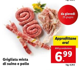 Lidl Grigliata mista di suino e pollo 800 g confezione offerta
