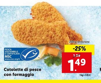 Lidl Cotolette di pesce con formaggio 200 g confezione offerta