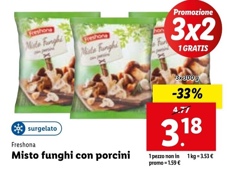 Freshona Misto funghi con porcini 3x300g offerta di Lidl