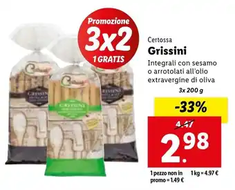 Lidl Certossa Grissini 3x200g offerta