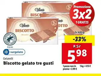 Lidl Gelatelli Biscotto gelato tre gusti 3x480g offerta