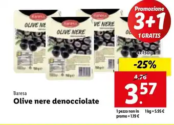 Lidl Baresa Olive nere denocciolate 4x 150g offerta