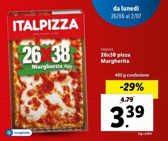 Lidl Italpizza 26x38 pizza Margherita 485 g confezione offerta