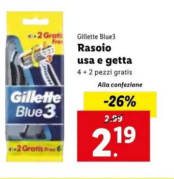 Lidl Gillette Blue3 Rasoio usa e getta 4 + 2 pezzi gratis Alla confezione offerta