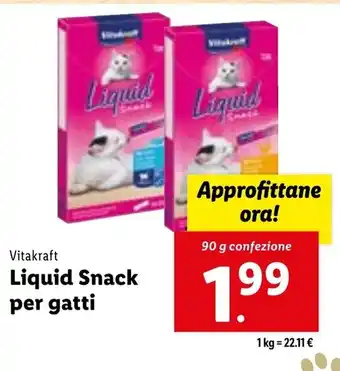 Lidl Vitakraft Liquid Snack per gatti 90 g confezione offerta