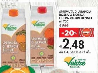 Bennet SPREMUTA DI ARANCIA ROSSA O BIONDA FILIERA VALORE BENNET ml 750 offerta