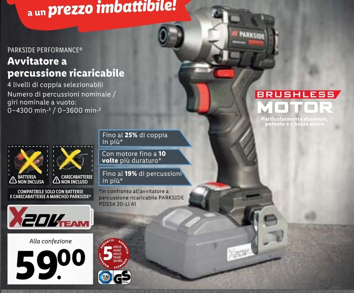 PARKSIDE PERFORMANCEⓇ Avvitatore a percussione ricaricabile offerta di Lidl