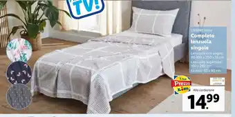 Lidl Completo lenzuola singole Lenzuolo con angoli: 90-100 x 200 x 15 cm Lenzuolo superiore: 160 x 280 cm Federa: 50 x 80 cm offerta