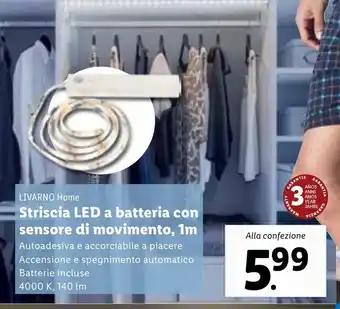 Lidl Striscia LED a batteria con sensore di movimento, 1m offerta